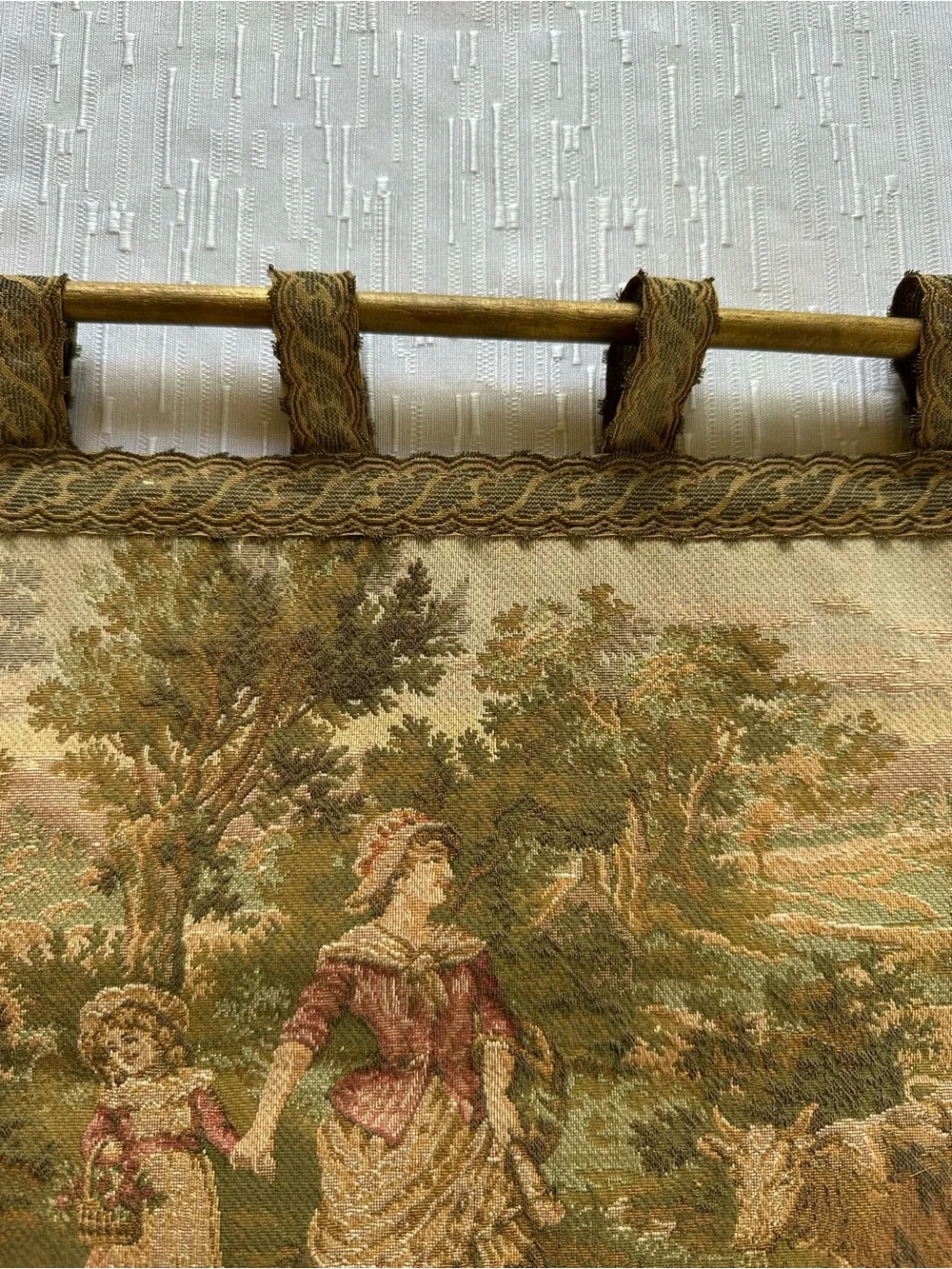 Vintage French Pastoral Style Wall Tapestry Mother Child Country Scene